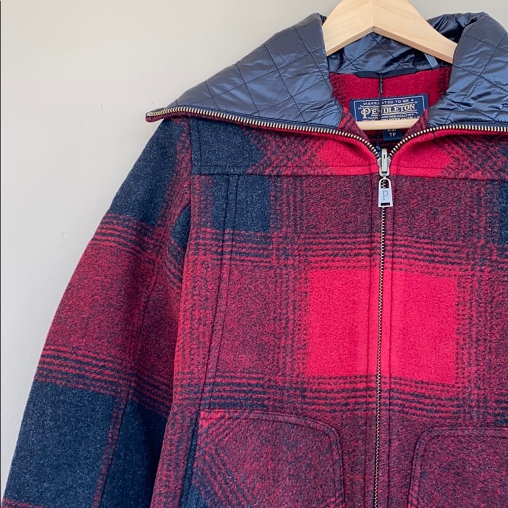 NEW w tag Pendleton Wool Blend Quilted Collar Coat red black plaid collared zip - Picture 5 of 6